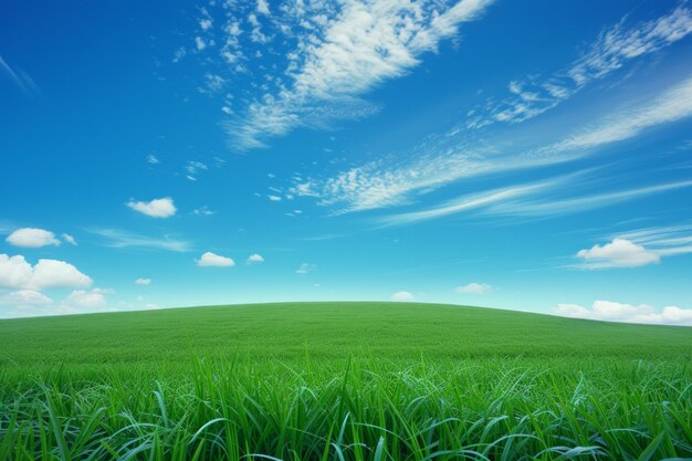 A Sweeping Landscape View Presents a Verdant Slope Blanketed in Vibrant Green Grass Harmonizing wit