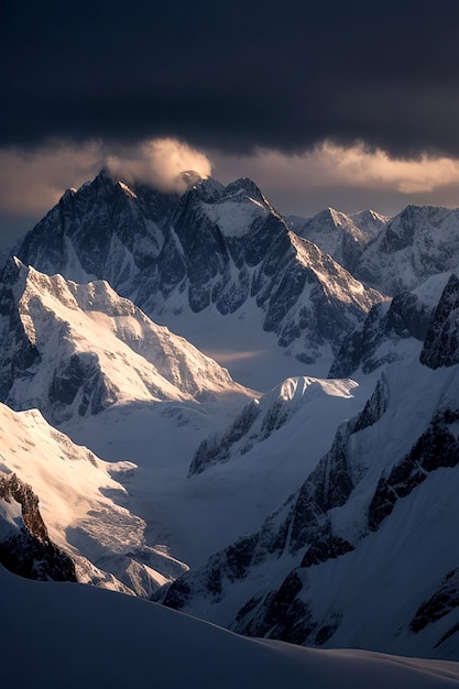 A sweeping panorama of the majestic Alps shrouded in a mysterious fog Aigenerated