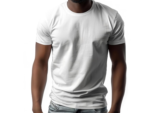 Sweet African American guy with a white setting and a solitary white tshirt space Generative Ai