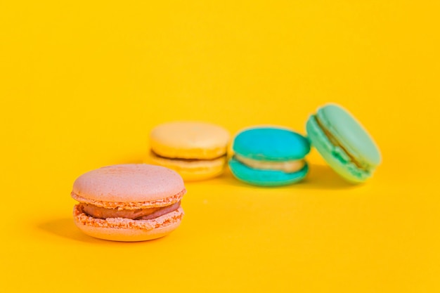 Sweet almond colorful macaron or macaroon dessert