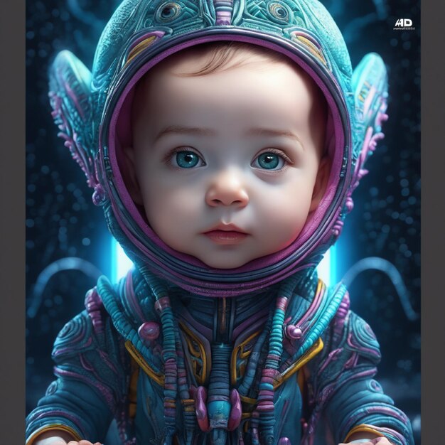 Сладкий портрет инопланетянина с ультра высоким разрешением реалистичные яркие цвета очень подробные рисунки ручка 524