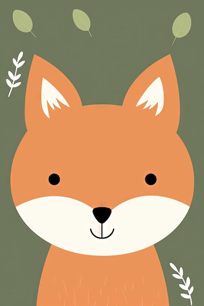 Sweet Baby Fox Illustration on Light Brown Background