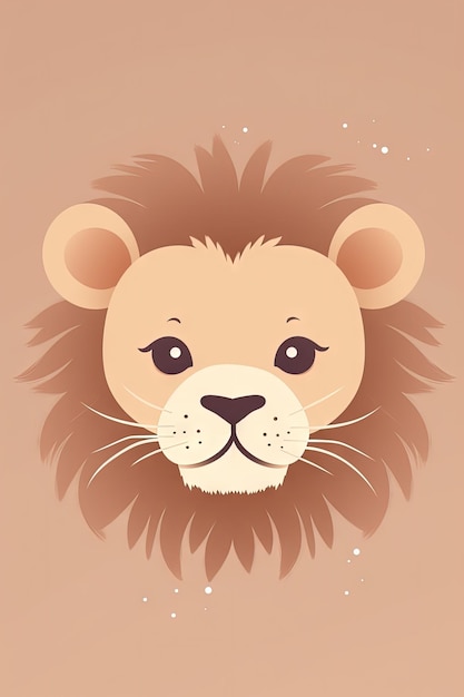 Sweet Baby Lion Illustration on Light Brown Background