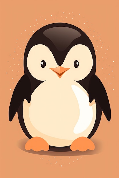 Sweet Baby Penguin Illustration on Light Brown Background