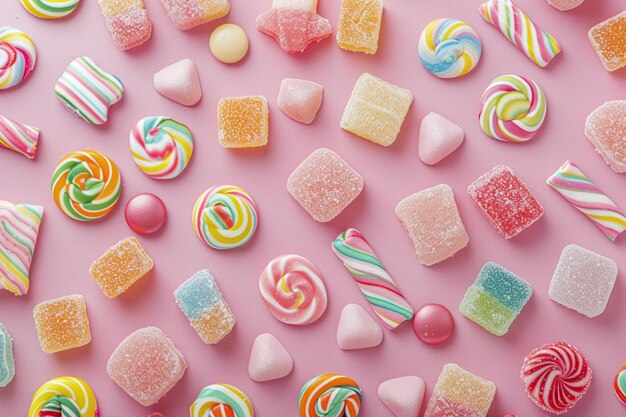 Photo sweet background with fruitflavored candies