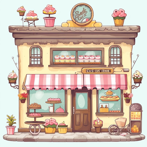 Sweet Bakery Delight Cute Bakery Shop Decoration Clipart in Vibrant Colors