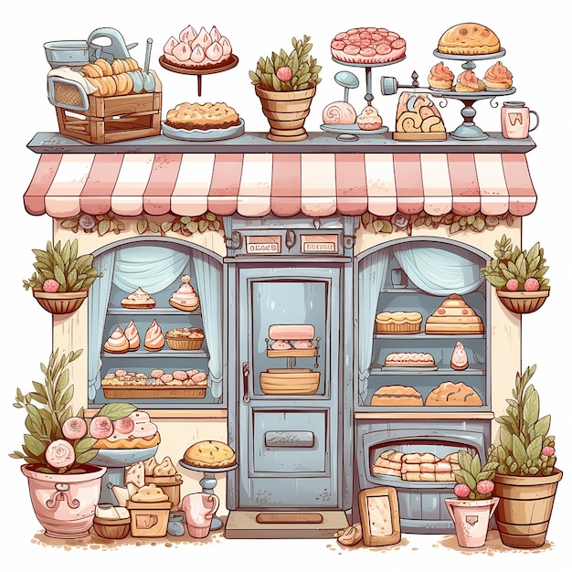 Sweet bakery delight cute bakery shop decoration clipart in vibrant colors