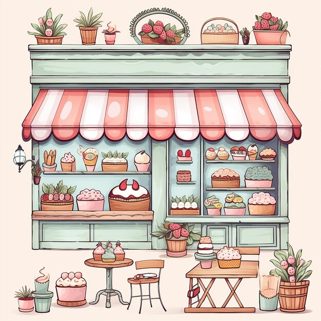 Sweet Bakery Delight Cute Bakery Shop Decoration Clipart in Vibrant Colors