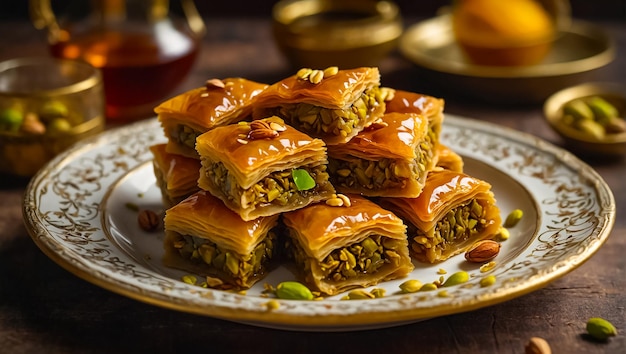 sweet baklava with nuts in a plate