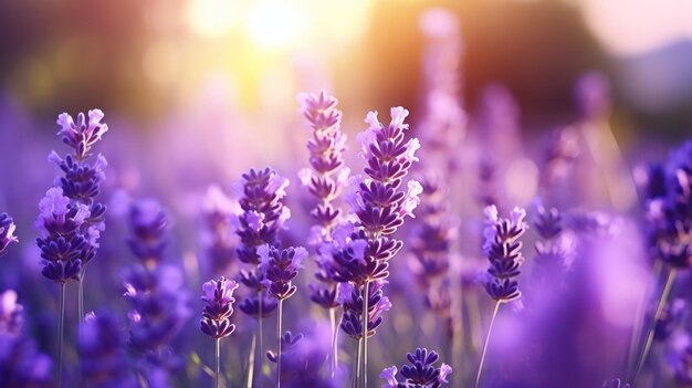 Sweet beautiful lavender flower field with bokeh background