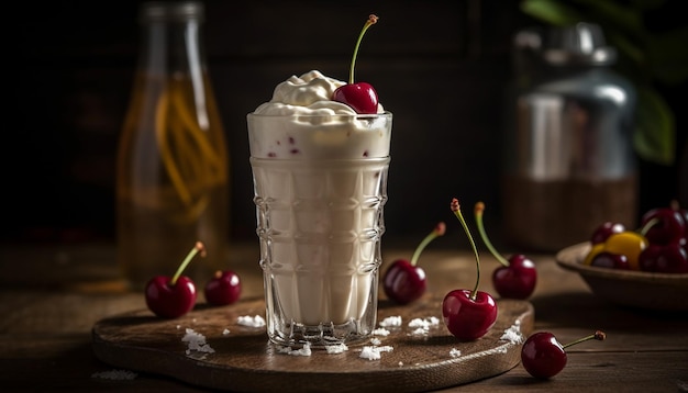 Sweet berry cocktail on rustic wooden table generated by AI