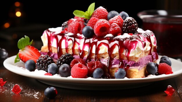 Sweet berry and grasp tart on wooden table