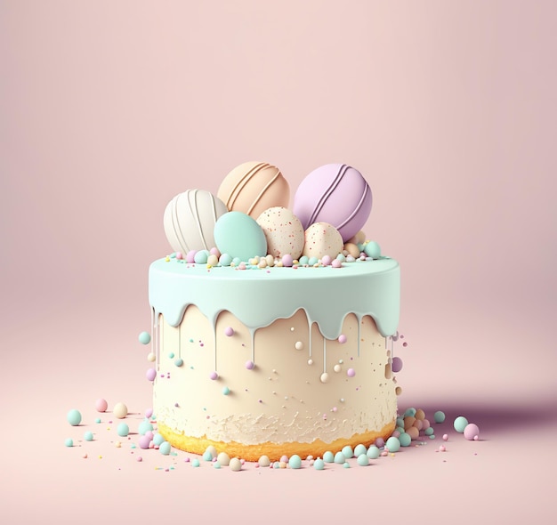 Sweet birthday cake in pastel colors Generative ai