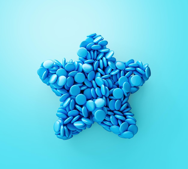 Sweet Blue color candy in shape of star 3d illustration