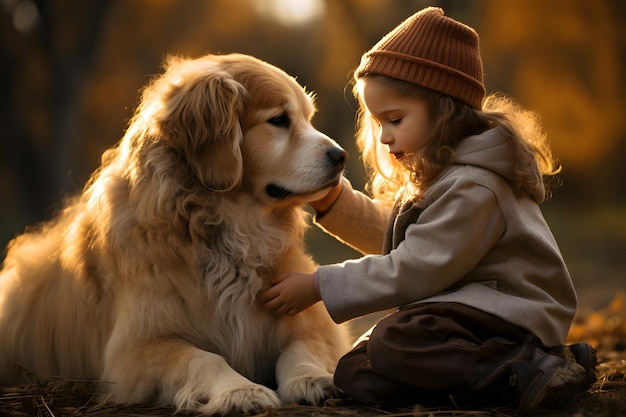 Sweet Bond Child Showing Love to Dog's Paws