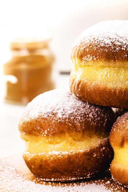 Sweet bread with sugar cream and egg called Brazilian fried donut called bakery dream in germany it is called Berliner Eierlikor or KreppelEierlikor in Germany