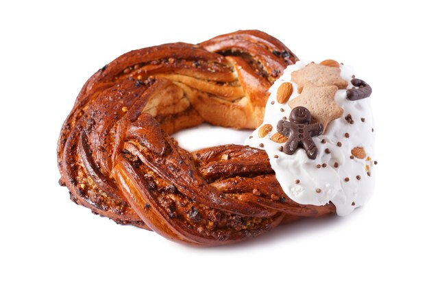 Sweet Bread Wreath isolated on white background.