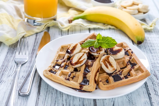 Sweet Breakfast Waffles with Bananas