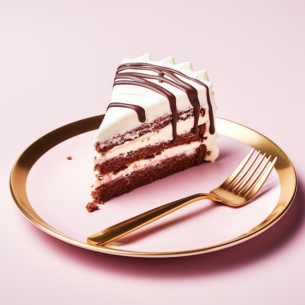 сладкий коричневый шоколад и белый торт с глазурью и взбитыми сливками подаются на керамической тарелке с