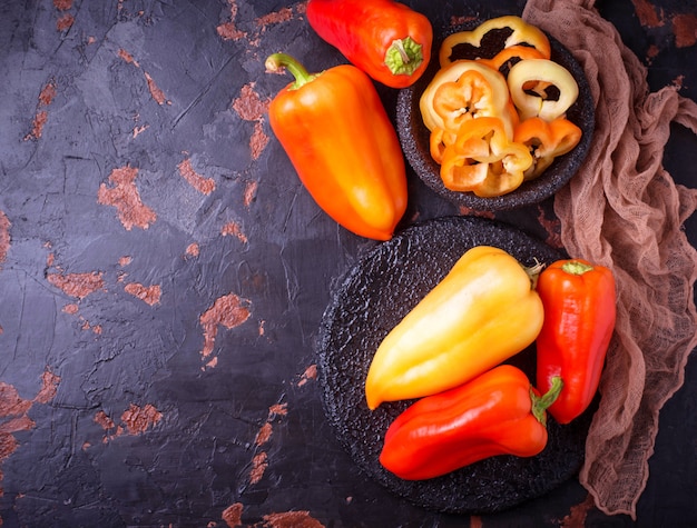 Sweet  bulgarian pepper on dark rusty background