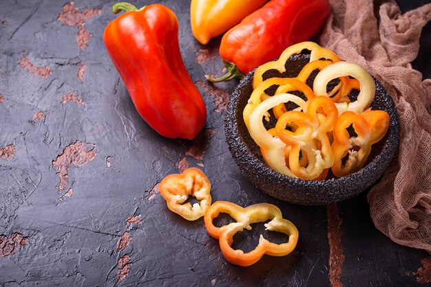 Sweet  bulgarian pepper on dark rusty background