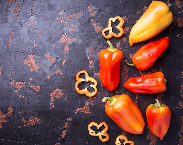 Sweet  bulgarian pepper on dark rusty background