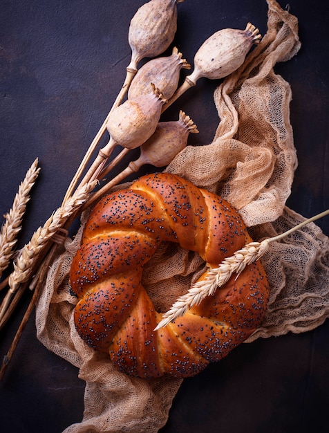 Sweet bun with poppy seeds. 