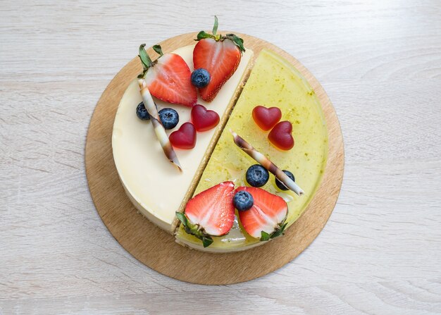 Sweet cake decorated with hearts