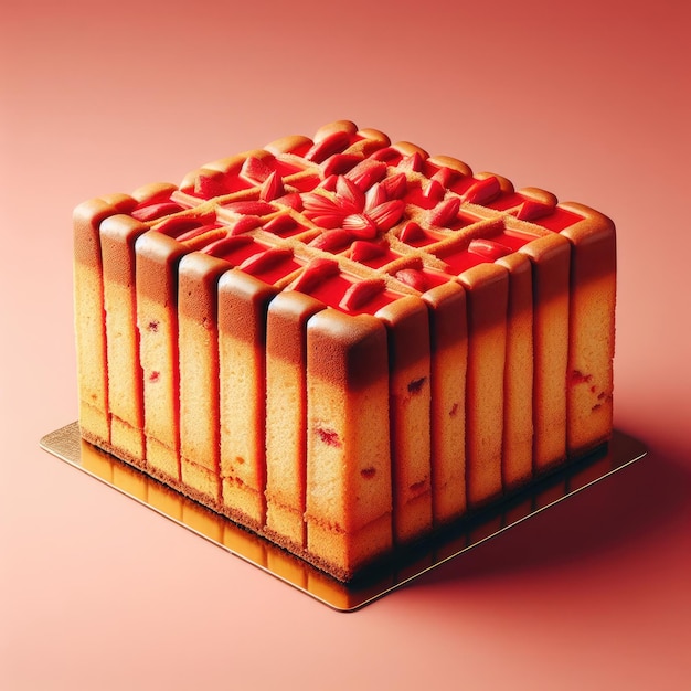 sweet cake on red background