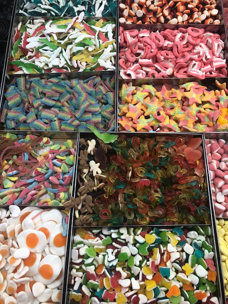 Sweet candies in a shop assorted gummy sweets