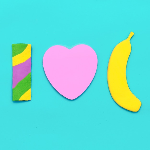 사진 sweet candy 패션 아트 minimal flatlay. 나는 바나나를 사랑한다