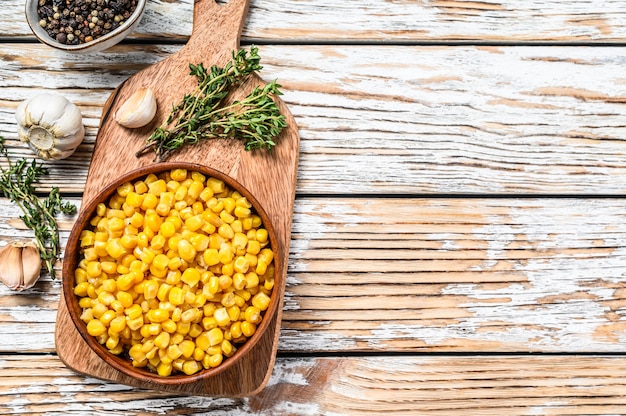 Sweet canned corn in a bowl