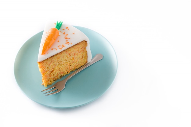 Sweet carrot cake slice isolated on white