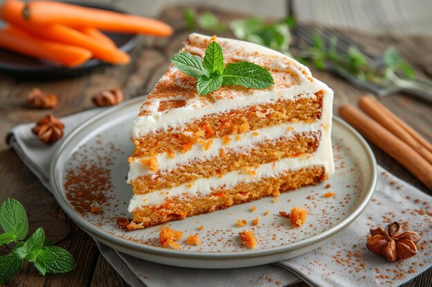 Photo sweet carrot cake slice on wooden table close up ar c v