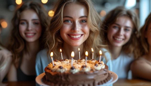 Sweet Celebration Friends Enjoying Chocolate Cake Together