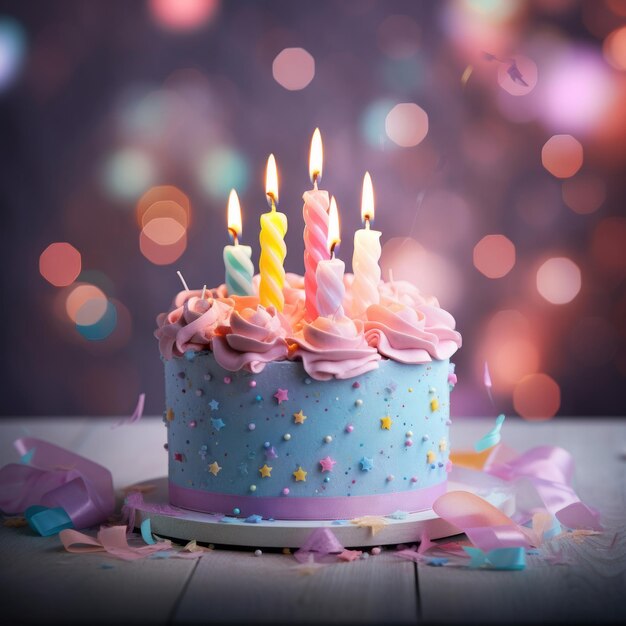 Sweet celebrations a delicate birthday cake on pastel background