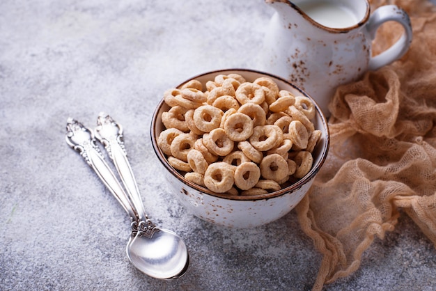 Sweet cereal loops in bowl. 