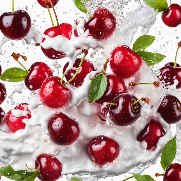 Sweet cherries in juice splash Generated with AI