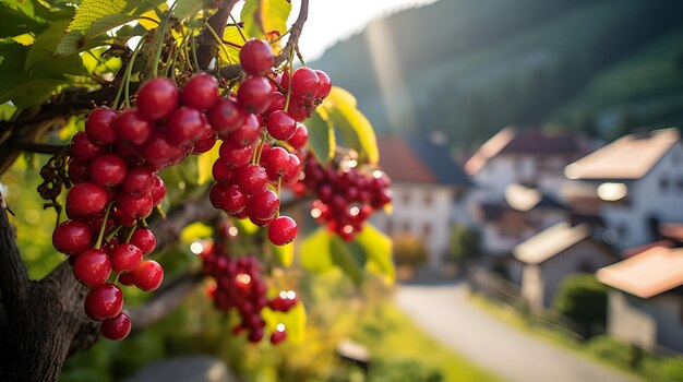 Sweet cherries in a picturesque swiss mountain village