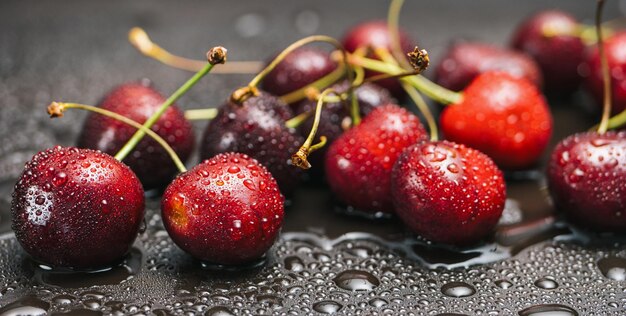 Sweet cherries with dew drops