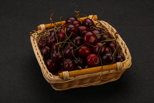 Sweet cherry in the basket