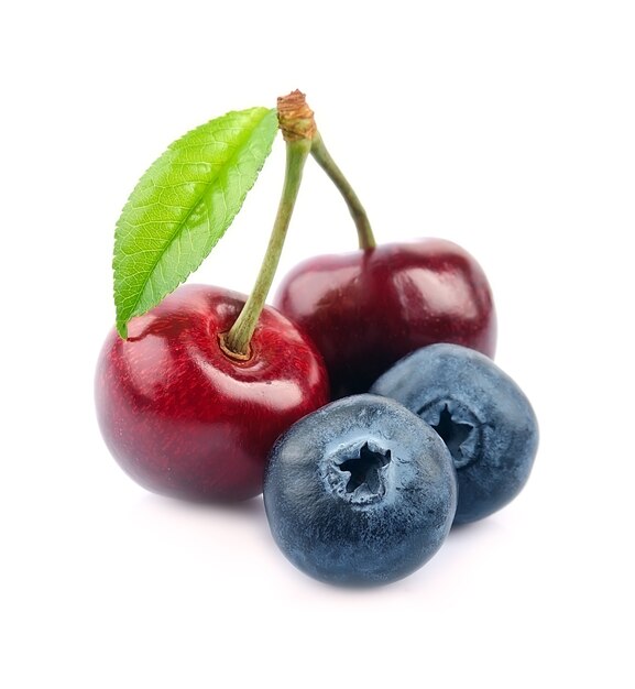 Sweet cherry and blueberries isolated.