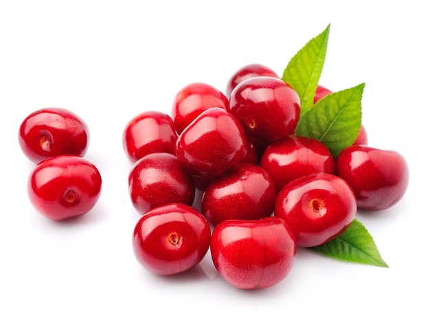 Sweet cherry fruits on white background