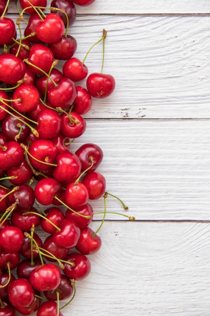 Sweet cherry ripe cherries cherry red view from above fruit background