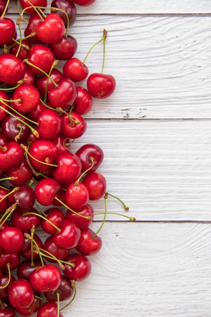 Sweet cherry Ripe cherries Cherry red View from above Fruit background