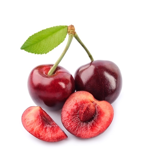 Sweet cherry with slick cherry isolated on white