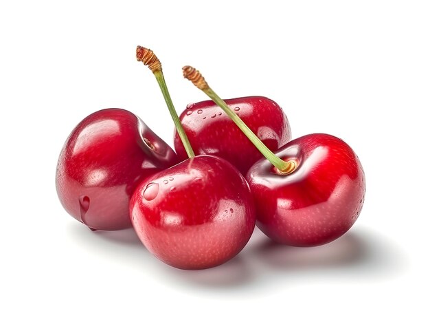 Sweet cherry with water drops isolated on white background