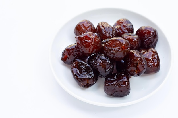 Sweet chinese jujube dessert on white background.