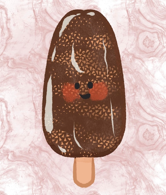 Foto gelato dolce al cioccolato e adorabili personaggi