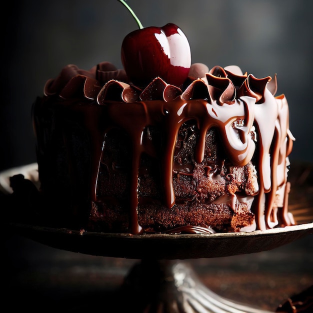 Sweet chocolate cake with cherry